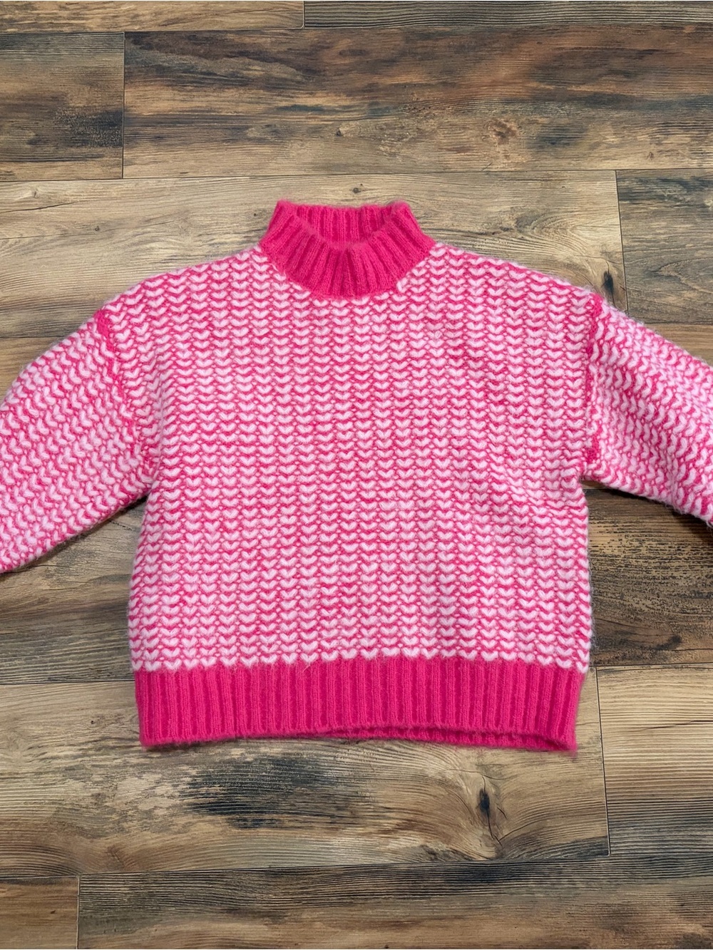 Women's Two-Tone Pink Ribbed Turtleneck Sweater